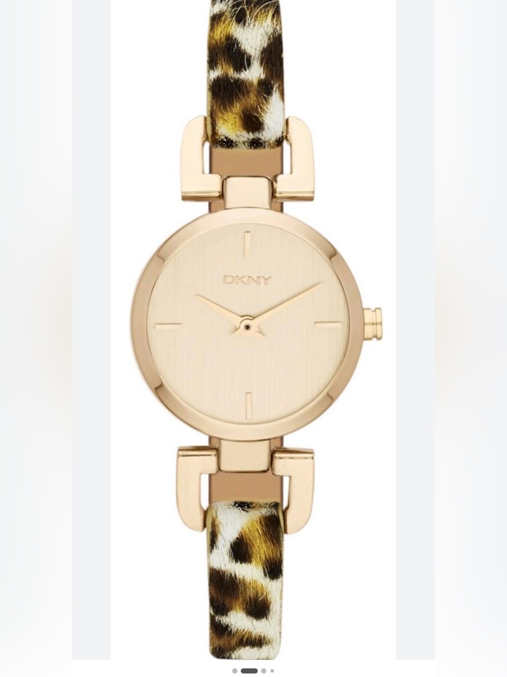 DKNY Gold Dial Women's Watch with Leopard Print Fabric Strap NEW